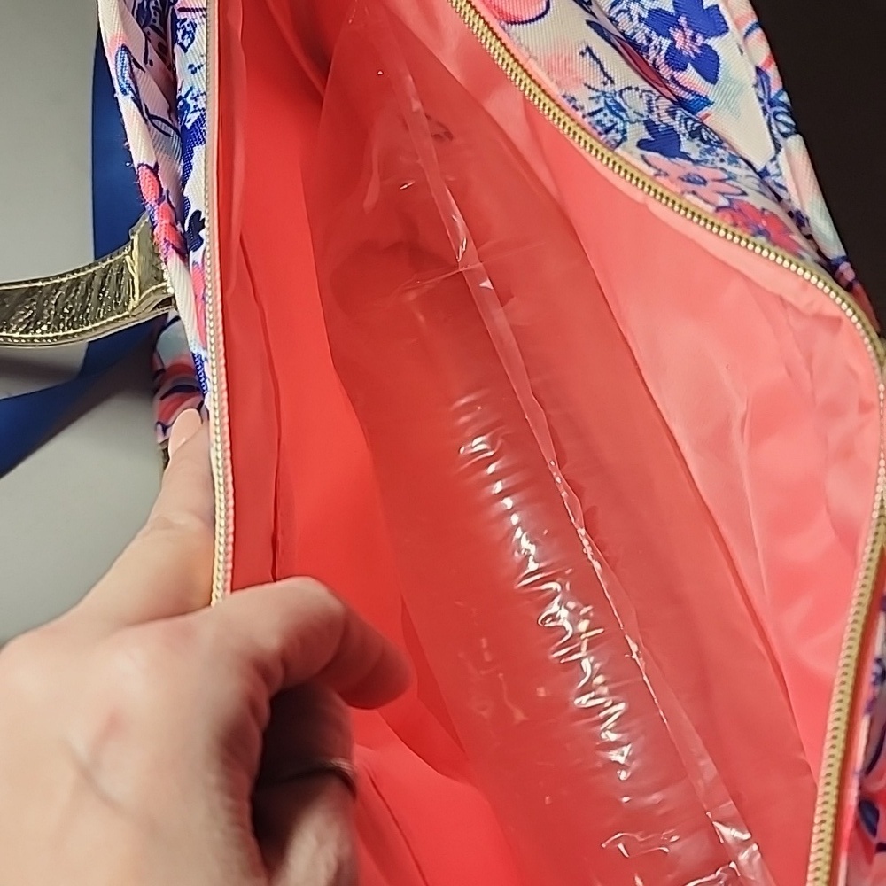 Lilly Pulitzer Pink and Blue Floral Bag with Gold Straps- NWOT - Picture 8 of 11